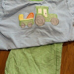 Kids Green and Blue Striped Tractor Matching Set